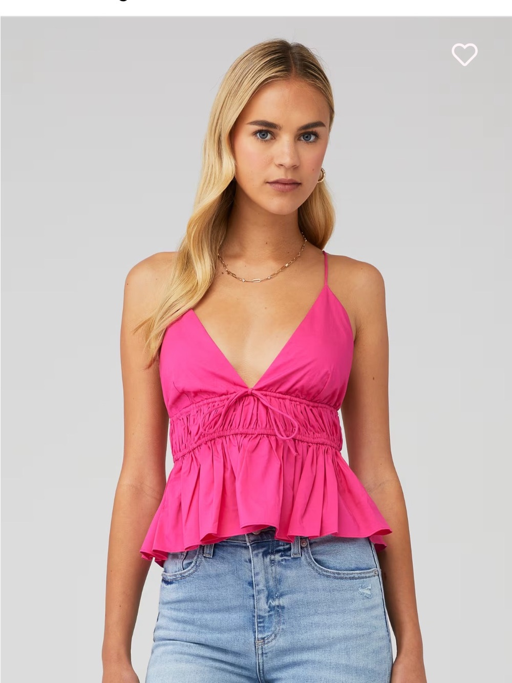 Wayf Hot Pink V-Neck Ruffle Peplum Camisole